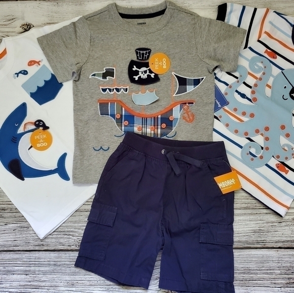 Embroidered Shark T-Shirt, Pirate Octopus, and Pirate Ship T-Shirts & Shorts 3T - Picture 1 of 10